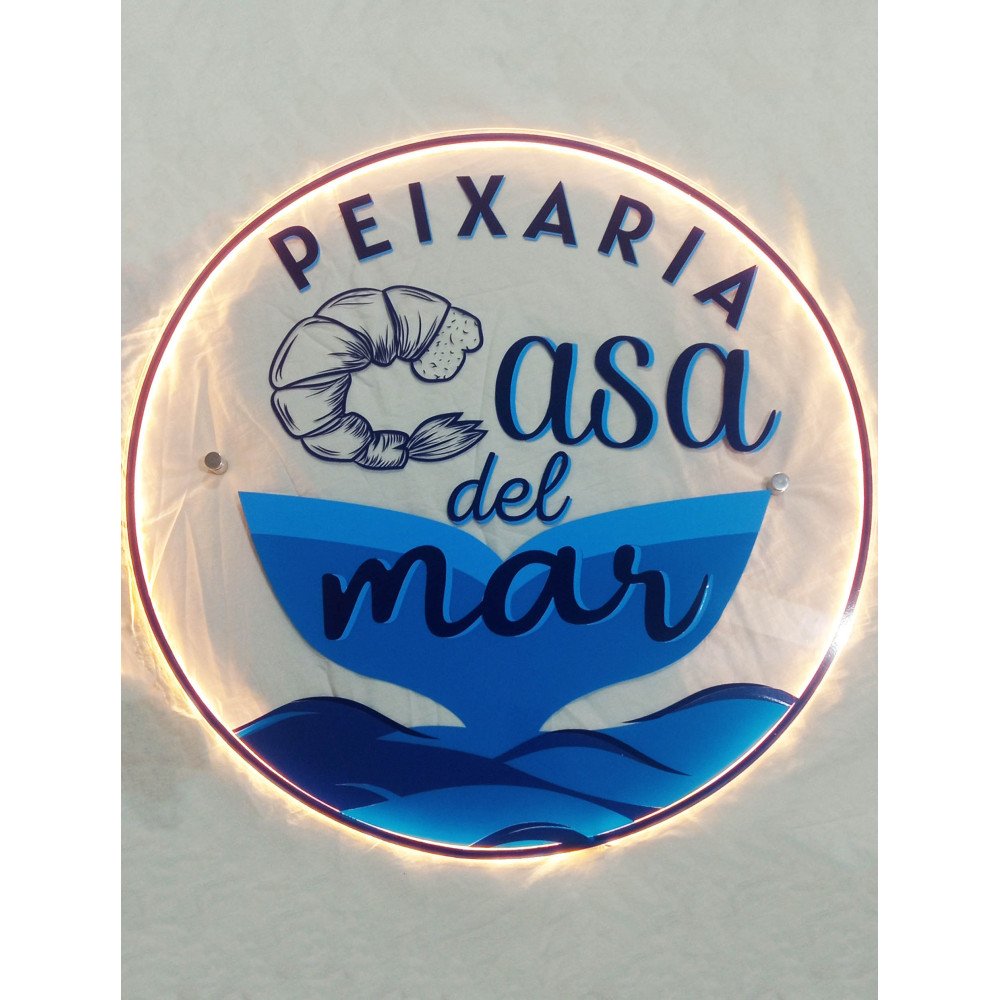 Placa LED Neon em Acrílico Redonda 70cm Personalizada