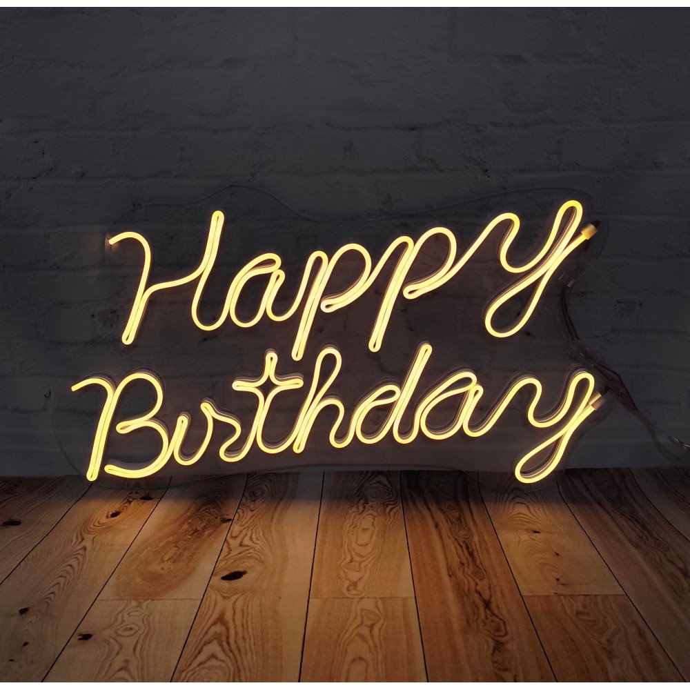 Placa Happy Birthday LED Neon em Acrílico 50cm para Festa