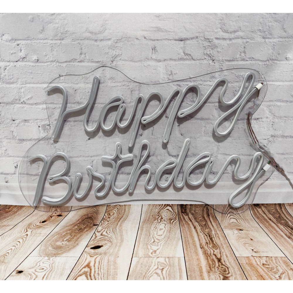 Placa Happy Birthday LED Neon em Acrílico 50cm para Festa