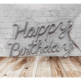Placa Happy Birthday LED Neon em Acrílico 50cm para Festa