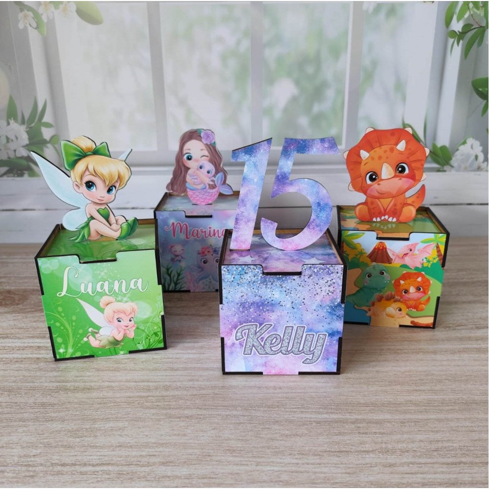 Caixa Surpresa Personalizada MDF 10x10cm Lembrancinha Festa Infantil