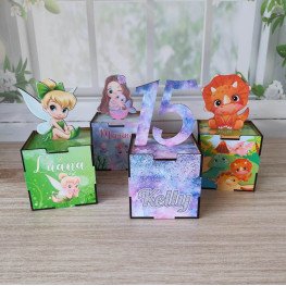 Caixa Surpresa Personalizada MDF 10x10cm Lembrancinha Festa Infantil
